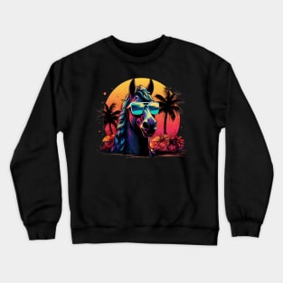 Retro Wave Thoroughbred Horse Sunglas Crewneck Sweatshirt